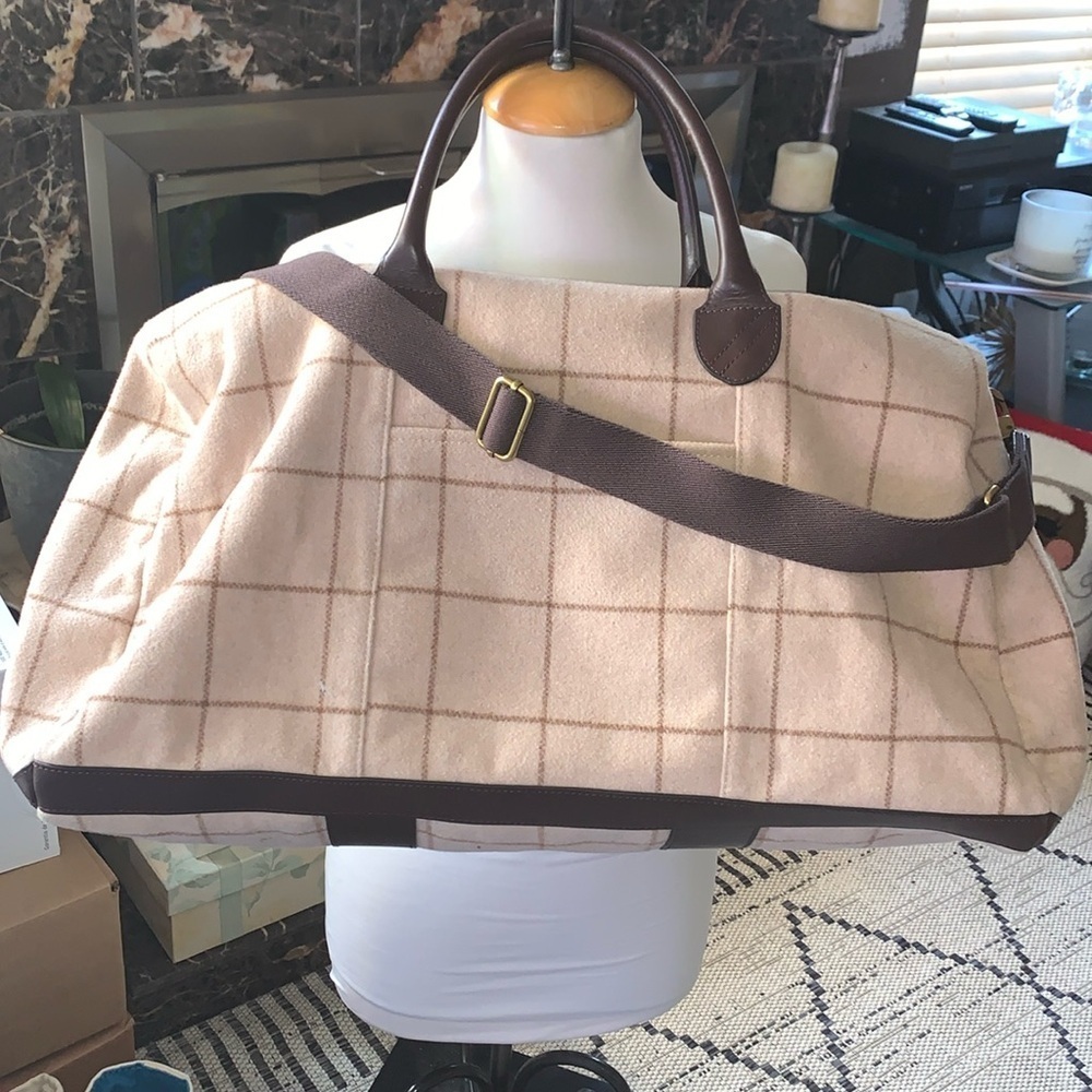 Preloved Window Pane Wool Overnighter Duffle/Tote Plaid Bag by Mark & Graham